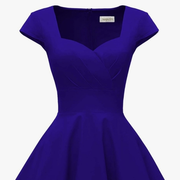 NWOT Hanpceirs Cap Sleeve 1950s Retro Cocktail Swing Dress, SZ MED, ROYAL BLUE - Picture 2 of 8